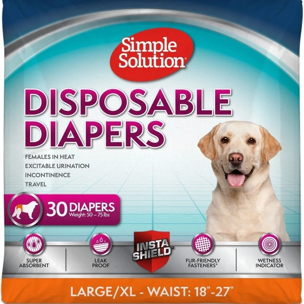 Simple Solution NIP 30 Count Disposable Female Dog Diapers Sz Large/XL (18-27in)